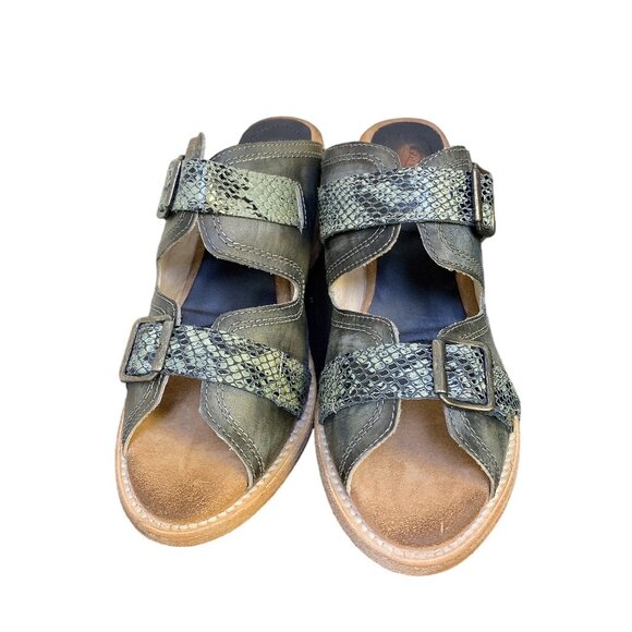 Freebird Leather Green Grey Snake Leather Sandal 11 - Picture 2 of 6